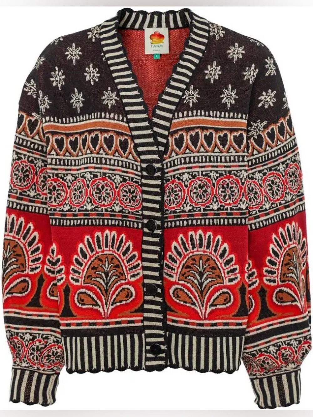 Farm Rio Ainika Love Coconut Groove Knit Cardigan | Black / Red | S | NWT - Picture 2 of 6